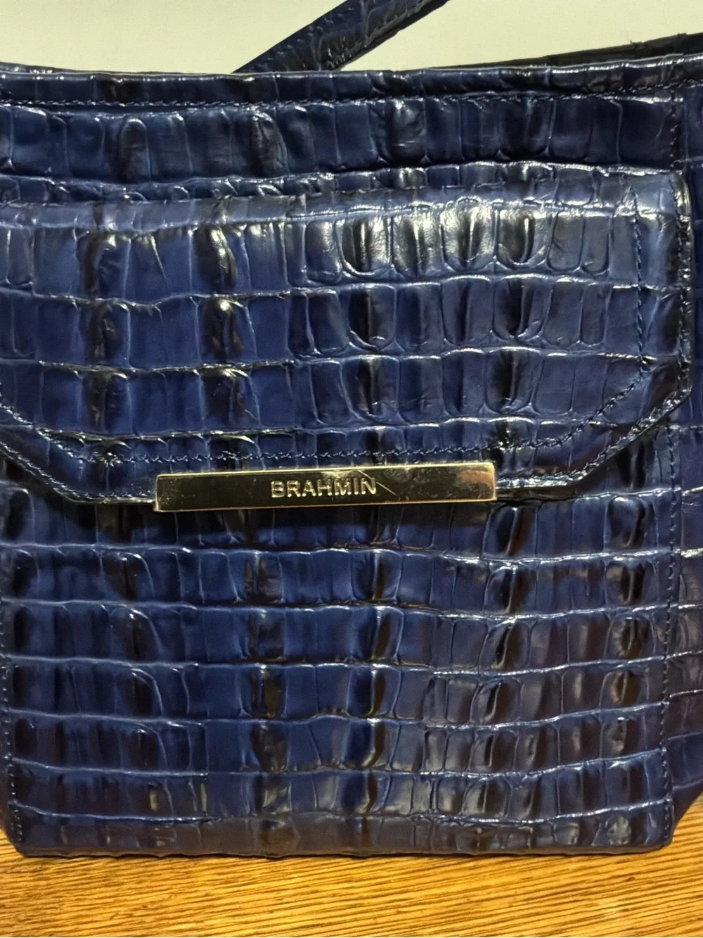 Brahmin Navy/Black Croc-Embossed Leather Crossbody